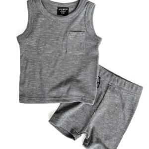 Little Bipsy Charcoal Gray Ribbed Tank & Biker Shorts Outfit Set Size 0-3 Months